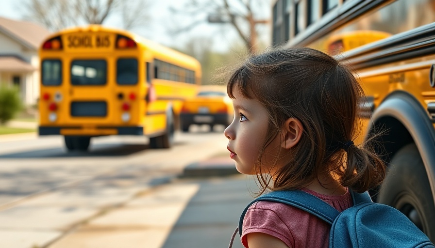 Young girl waiting for sibling's school bus, love of a sibling.