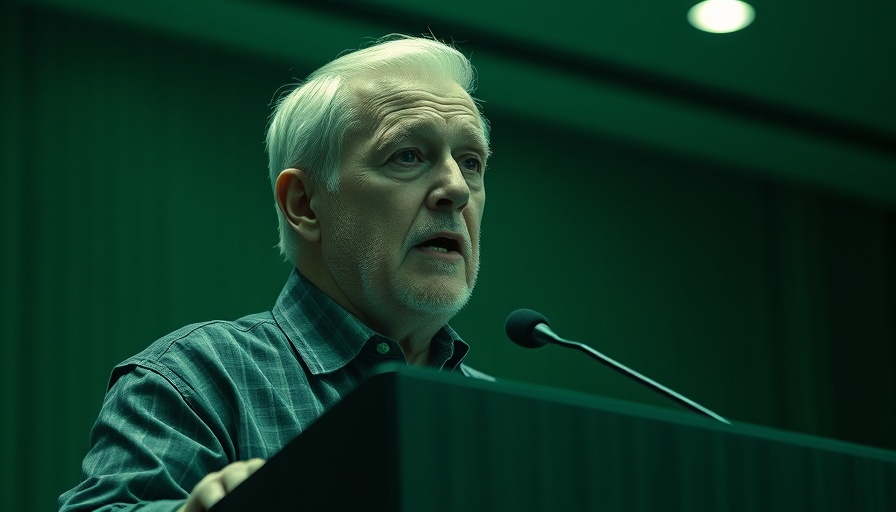 Understanding the Gospel speech by elderly man at podium in green tone