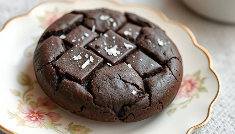 Delicious dark chocolate cookie on floral plate, perfect for homemade cookie recipes for weight loss.
