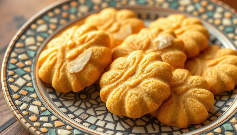 Golden almond tuile cookies on textured plate, gluten free