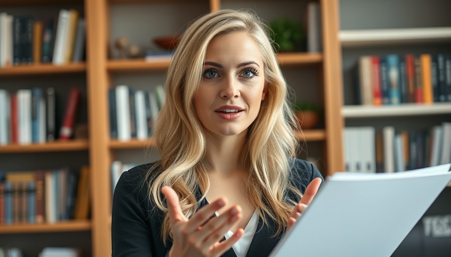 Confident woman delivering a presentation in a home office setting.