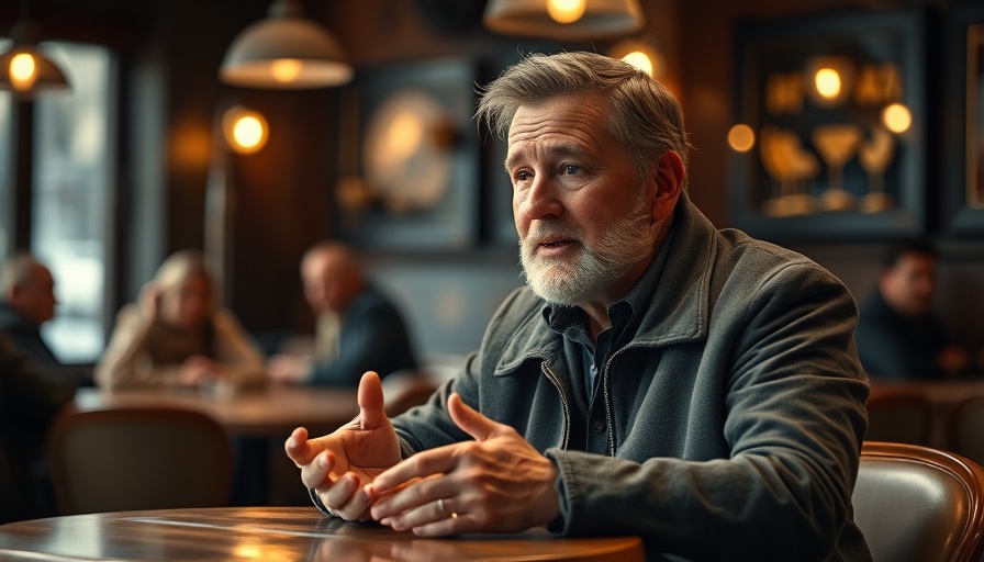 Man discussing housing market trends in cozy cafe setting.