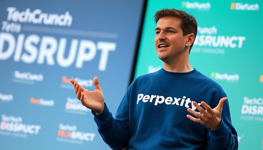 Engaged speaker at conference with Perplexity shirt, discussing financial health.