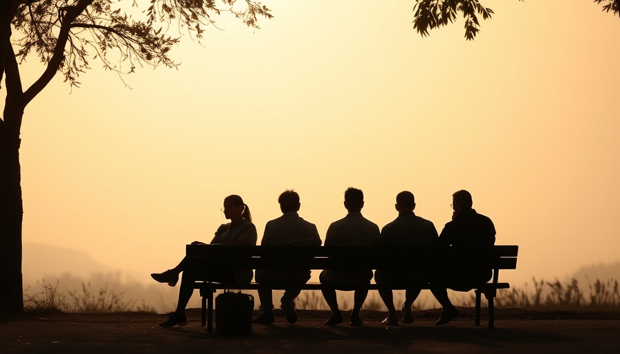 Silhouetted people on a bench during sunset, serene moment.