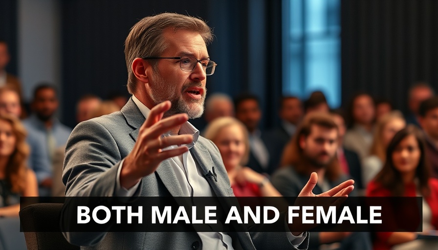 Man in discussion panel with text 'Both Male and Female'. Could God be a woman?