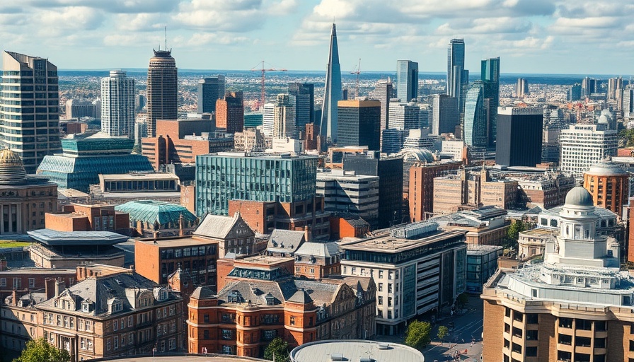 Aerial view of UK cityscape showcasing housing market activity.