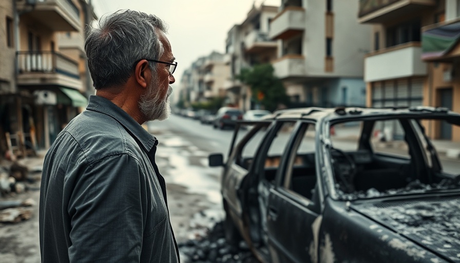 Christian families in northern Israel amid conflict, man by burned vehicle.