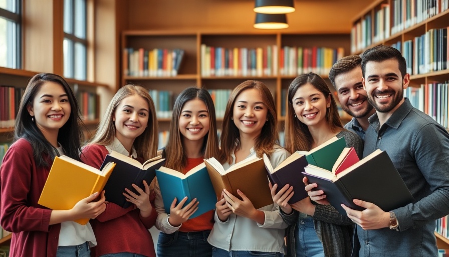 Group of people holding books in a cozy library setting during the Wigtown Spring Weekend programme.