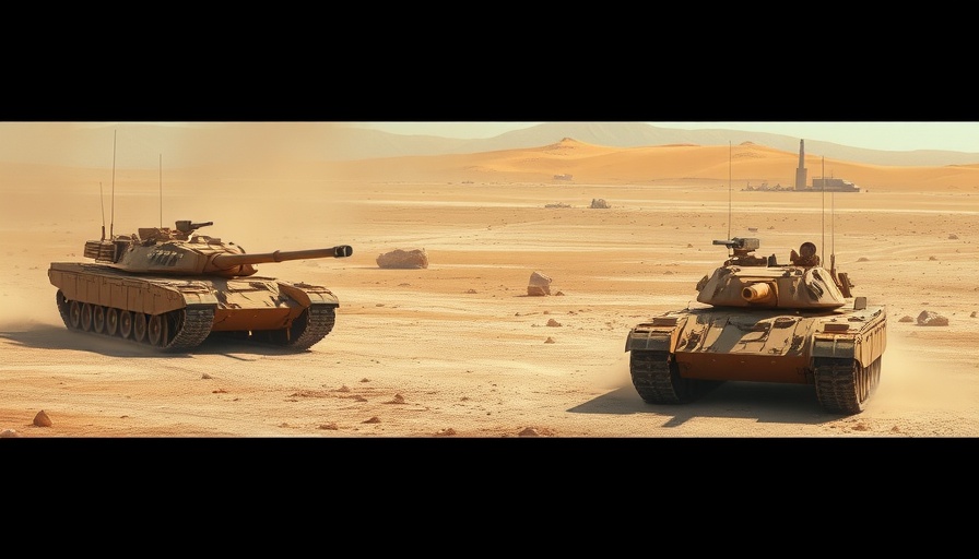 Military tanks potentially violating Israel Egypt peace treaty in desert.