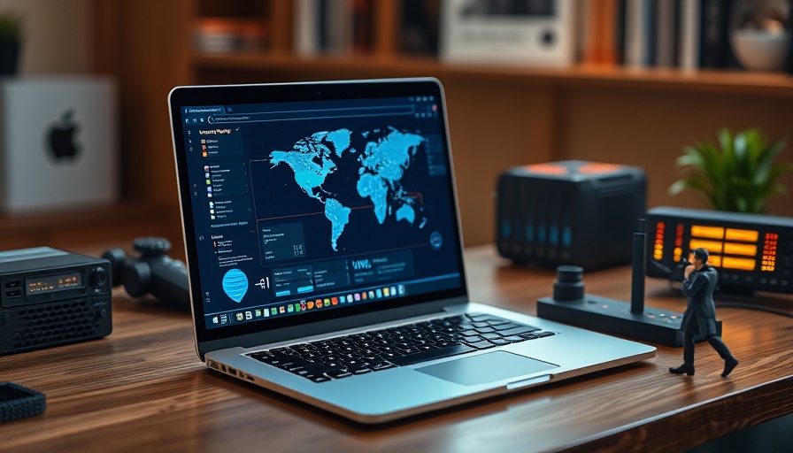 Laptop with VPN interface showing global server connections, 2025