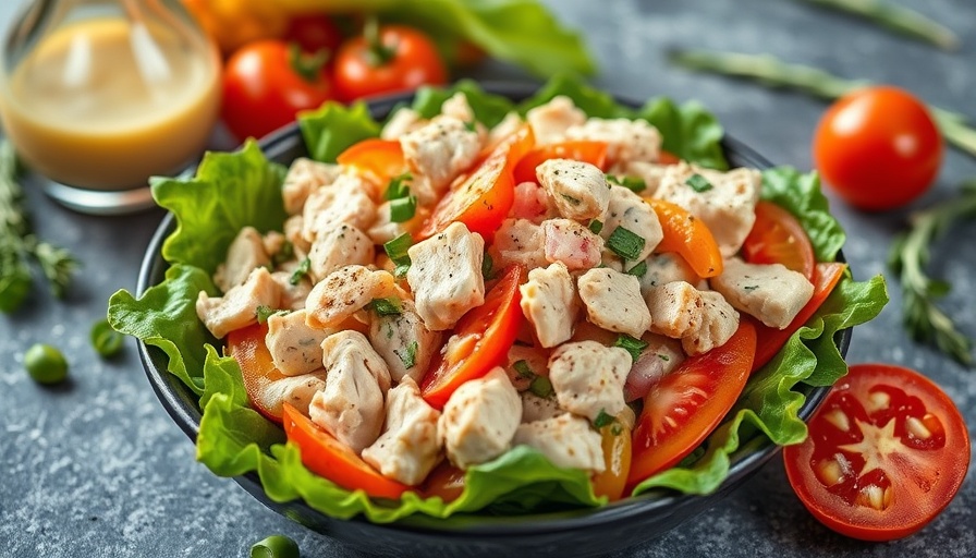 Vibrant chicken salad for healthier chicken meals with fresh vegetables.