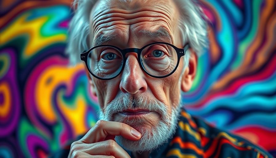 Psychedelics and Spirituality: elderly man with spiral glasses in vibrant background