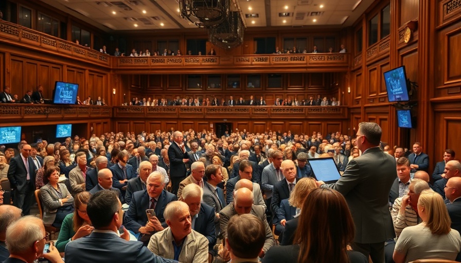 Crowded auction hall during 224-lot property auction UK with bidders and auctioneer.
