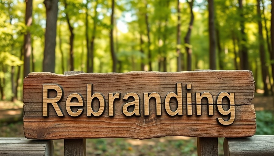 Rustic rebranding sign in forest setting, Leaders Romans Group Rebranding.