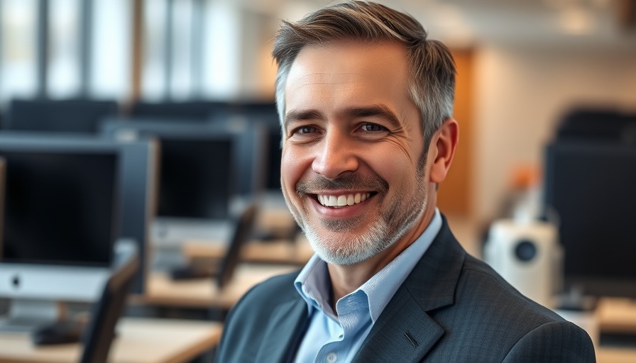 Smiling man in office setting related to second charge bridging loans.