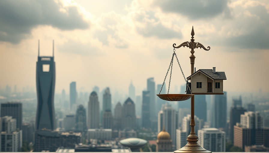 Cityscape with scales of justice, symbolizing eviction loophole in Renters’ Rights Bill.