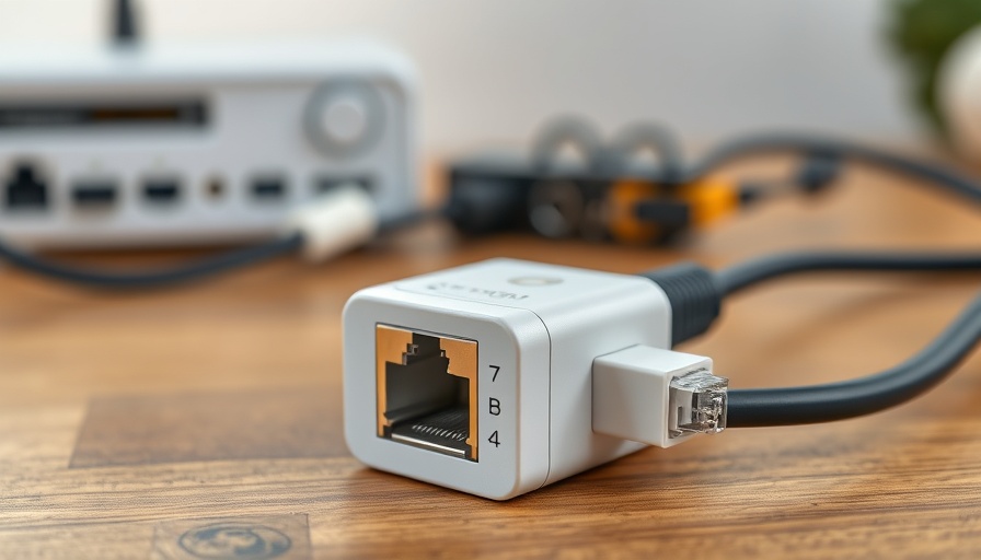 Close-up of Power Over Ethernet adapter on a desk for smart home setup.
