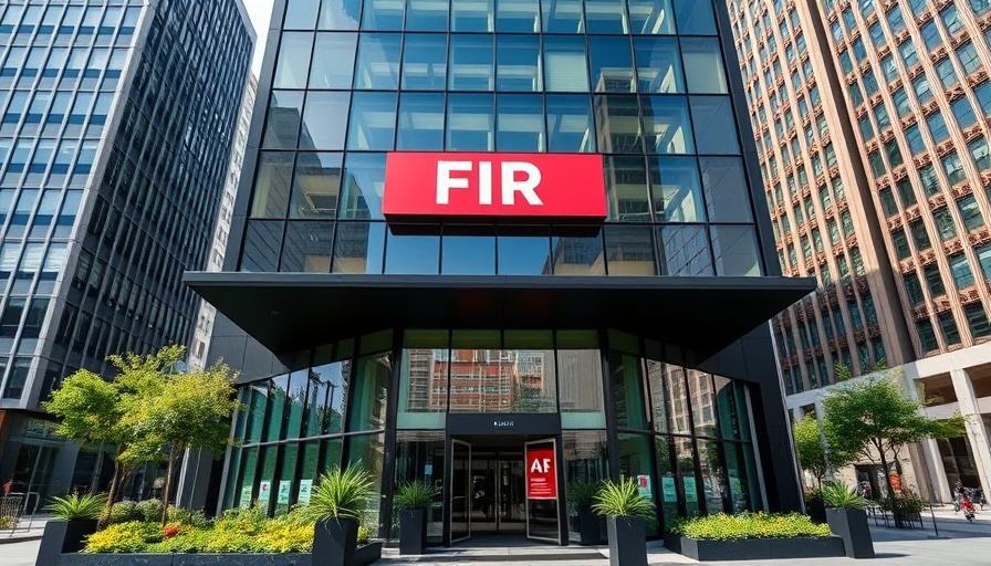 Modern office building with fire safety signage for EWS1 forms.