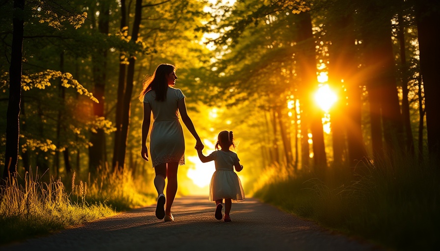 Moms Need God to Be God: Mother and daughter walk in forest.