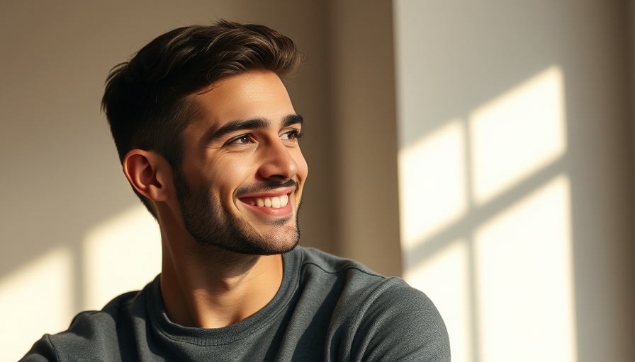 Young man smiling subtly in a conversation on authentic communication