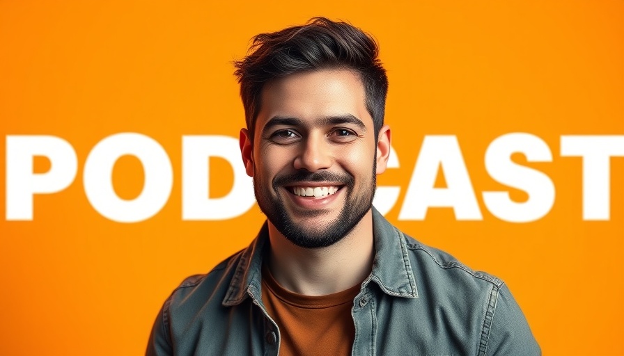 Podcast promotion with smiling man discussing staying calm.