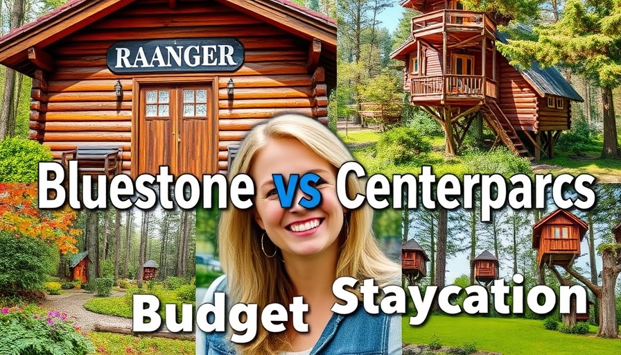 Budget family staycation options collage with Bluestone and Centerparcs themes.