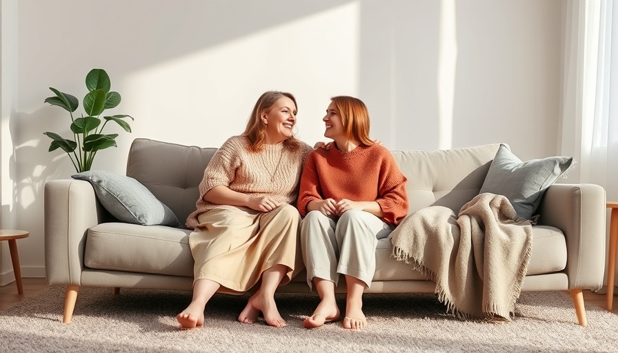 New family is such a blessing: two women sharing a joyful moment on a sofa.