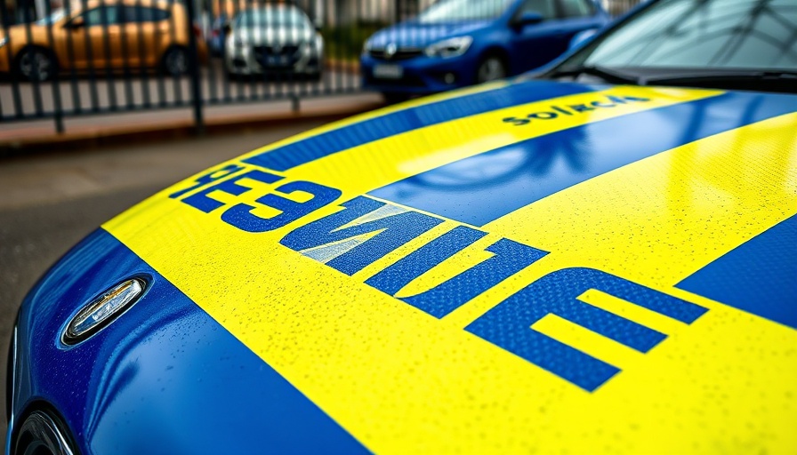 Police car at heroin bust near Lockerbie, close-up view.