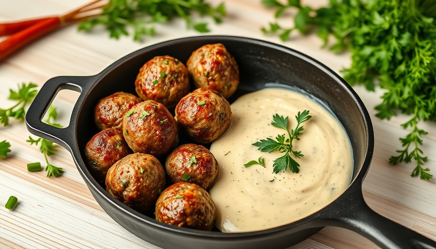 Low-carb meatballs with herb dip, vibrant and enticing