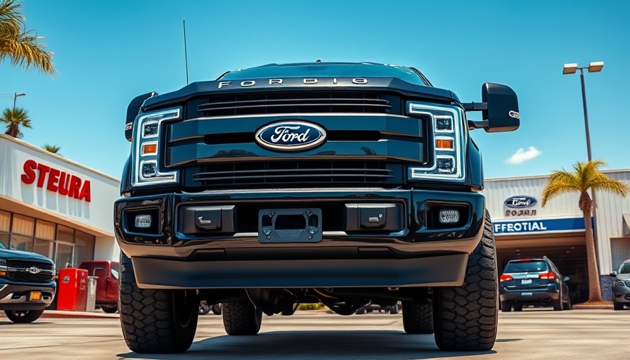 Opportunities in Trump's Tariffs displayed by Ford truck at dealership.