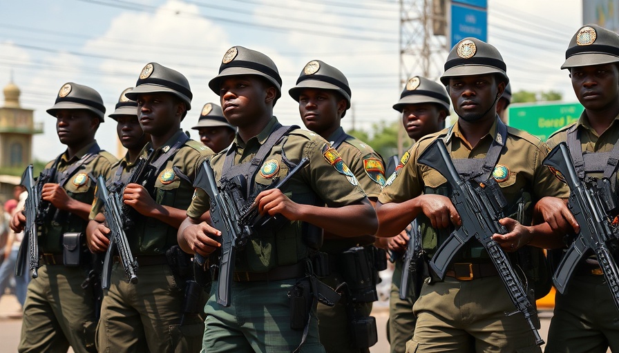 Nigerian police officers on duty in urban setting.