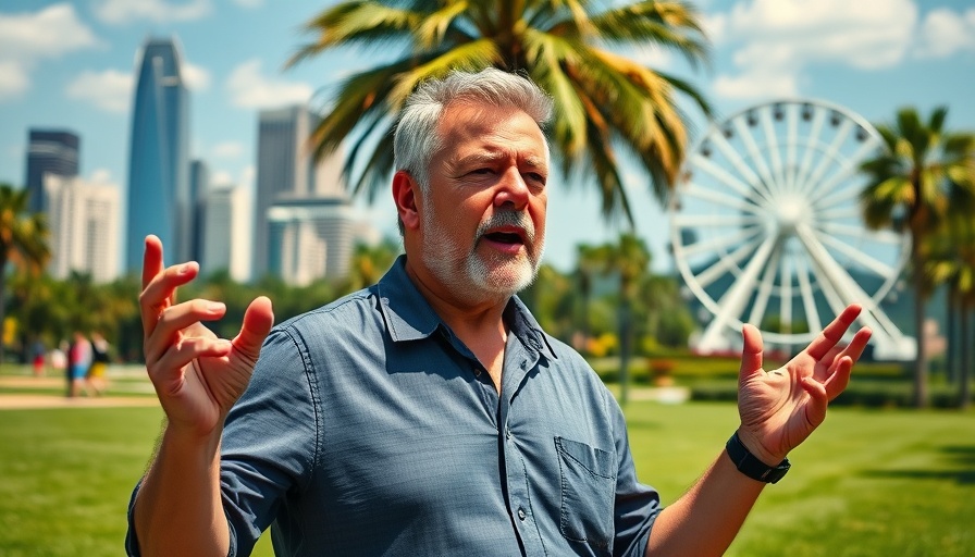 Middle-aged man discussing common travel money mistakes outdoors.