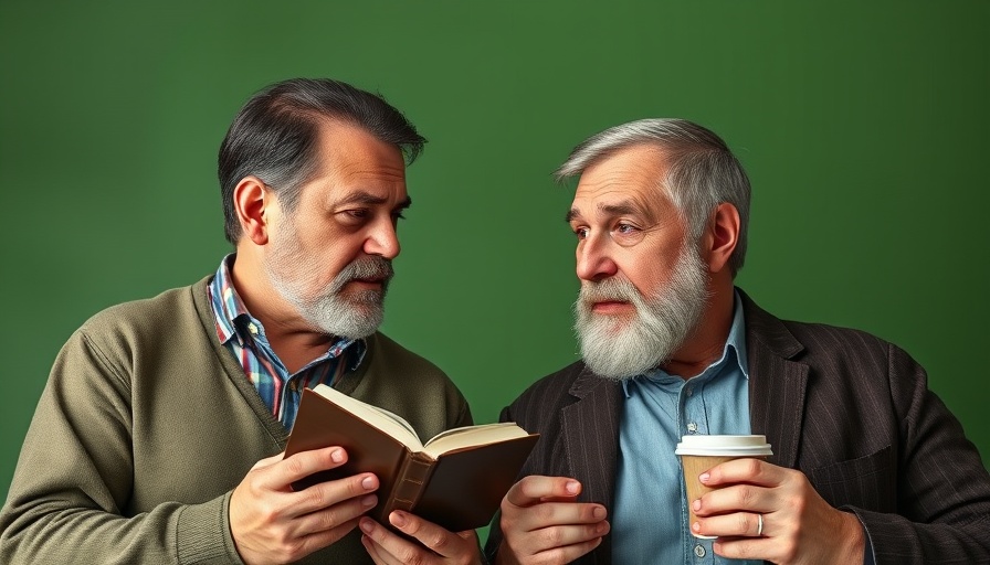 Two men discussing pastor's family struggles on a green text background.