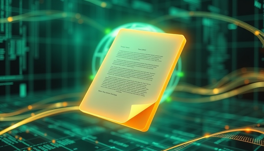 Futuristic representation of EU new tariffs on tech services with a glowing document and digital elements.