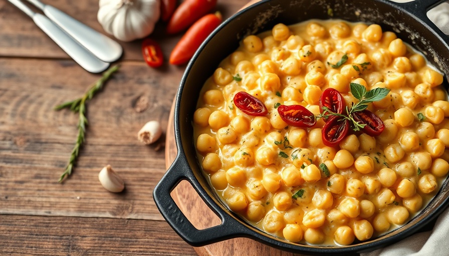 Creamy Marry Me Chickpeas in skillet with herbs and tomatoes.