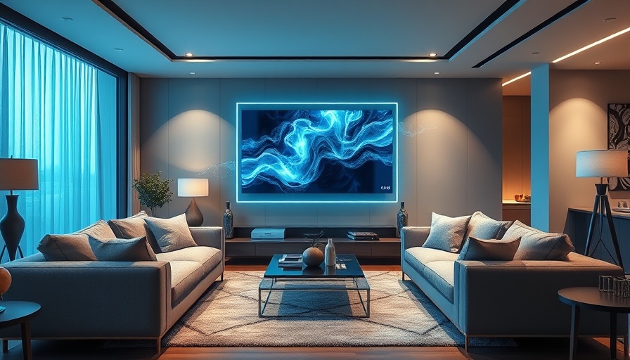 Futuristic home theater with Blu-ray quality streaming interface.