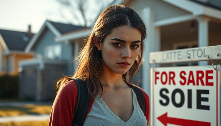 Sell Your House Stress-Free 2025: Stressed woman with for sale sign.