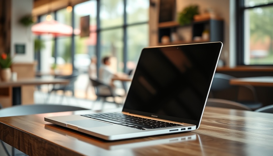Sleek laptop in coffee shop, best laptops 2025 browsing.