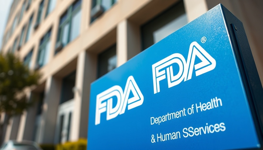 FDA sign with logos in front of office building, daylight.