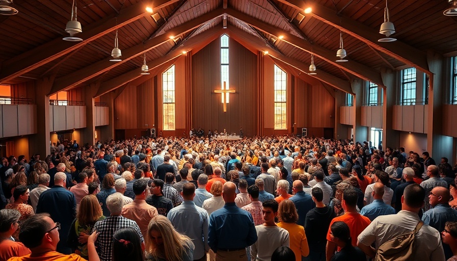 English-speaking Evangelical church in Spain with congregation during service.