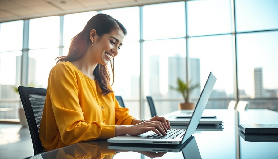 Woman enhancing qualitative research experience on laptop in office.