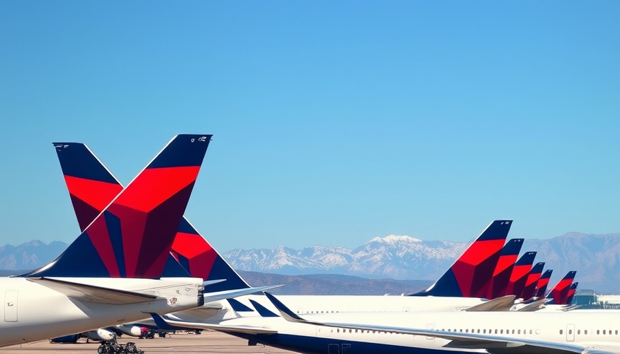 Delta Air Lines aircraft lineup with mountains in background