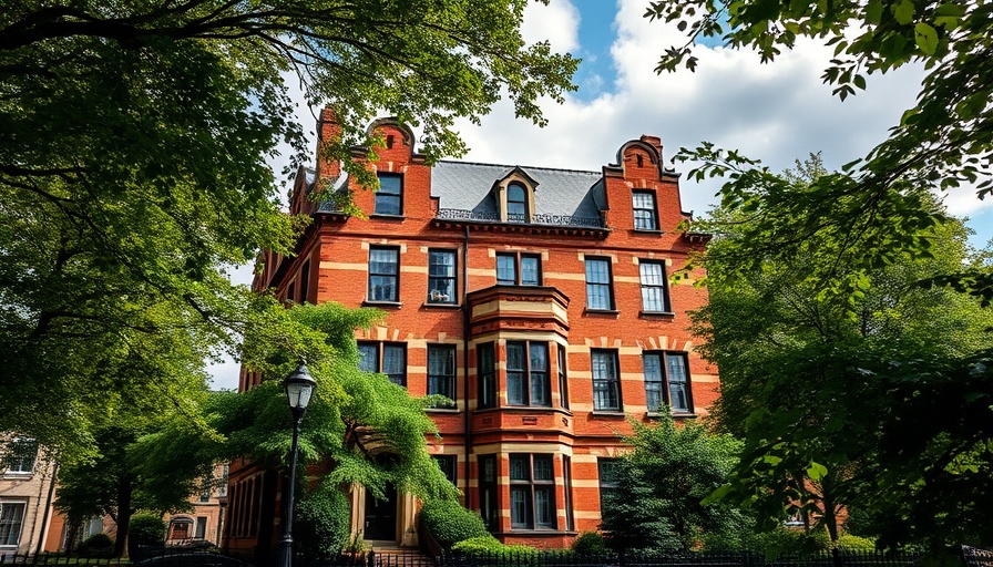 Historical UK building related to residential property financing, with lush greenery.