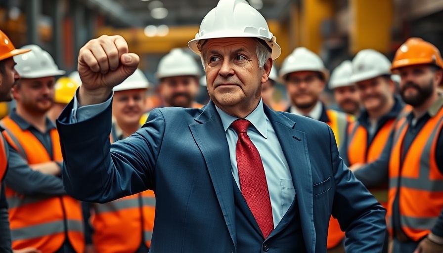 Confident man gesturing among workers, Donald Trump foreign policy.