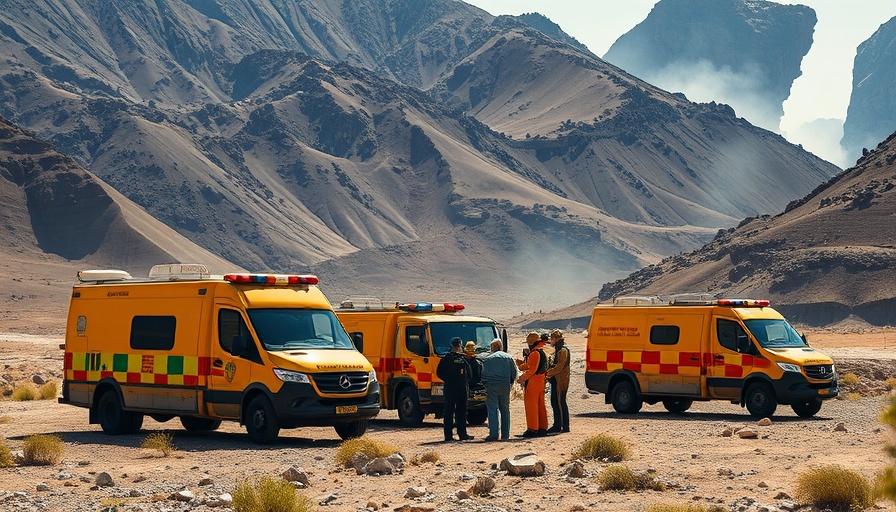 Galloway Wildfires Rescue Efforts: Emergency vehicles on rugged terrain.