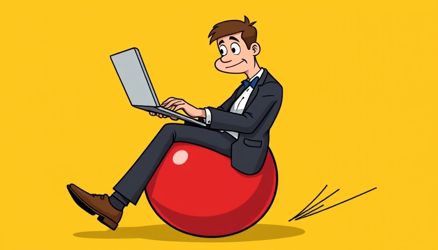 Cartoon of biohacking in the office with a red exercise ball.