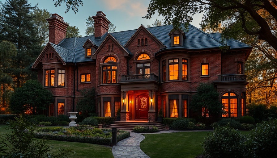 UTB funding luxury property developments: grand brick mansion with lush garden.