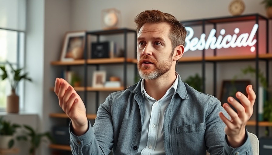 Man discussing 'Is Cremation Biblical?' in a modern office.