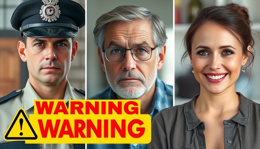 Police arrest warning image with officer, man, and woman.