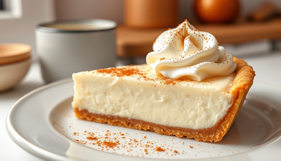 Slice of Italian ricotta pie with whipped cream and cinnamon.